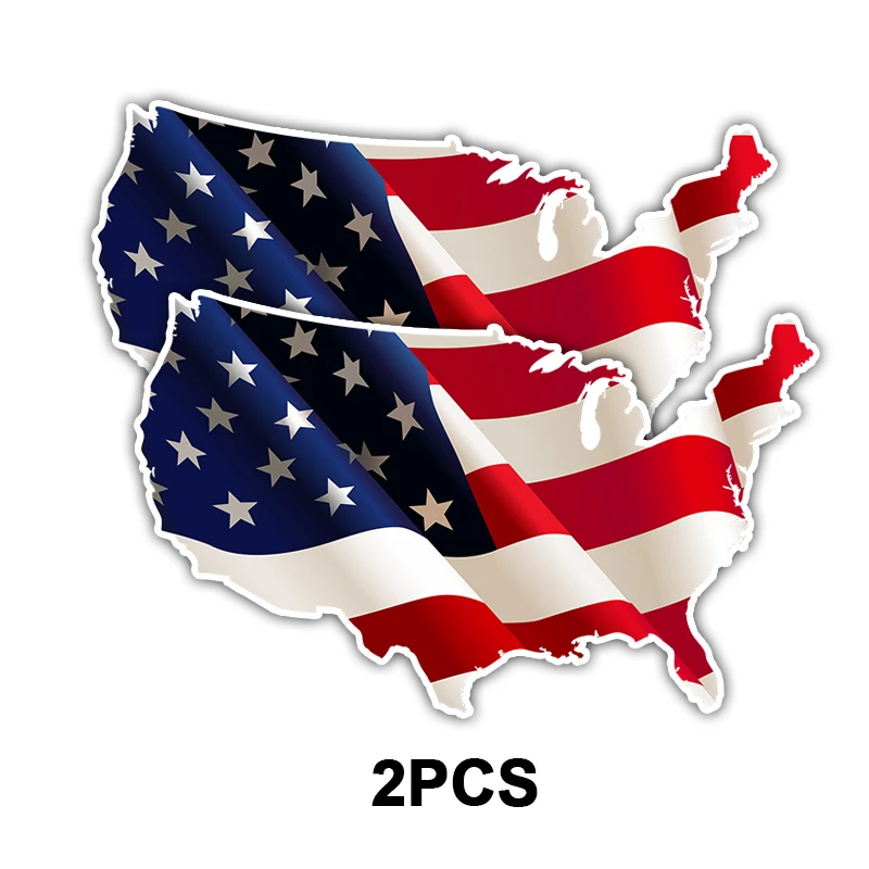 V1632# 2 Pieces USA United States of America American US Map Flag Decal Car Truck Boat Decal Laptop Graphics Car Sticker