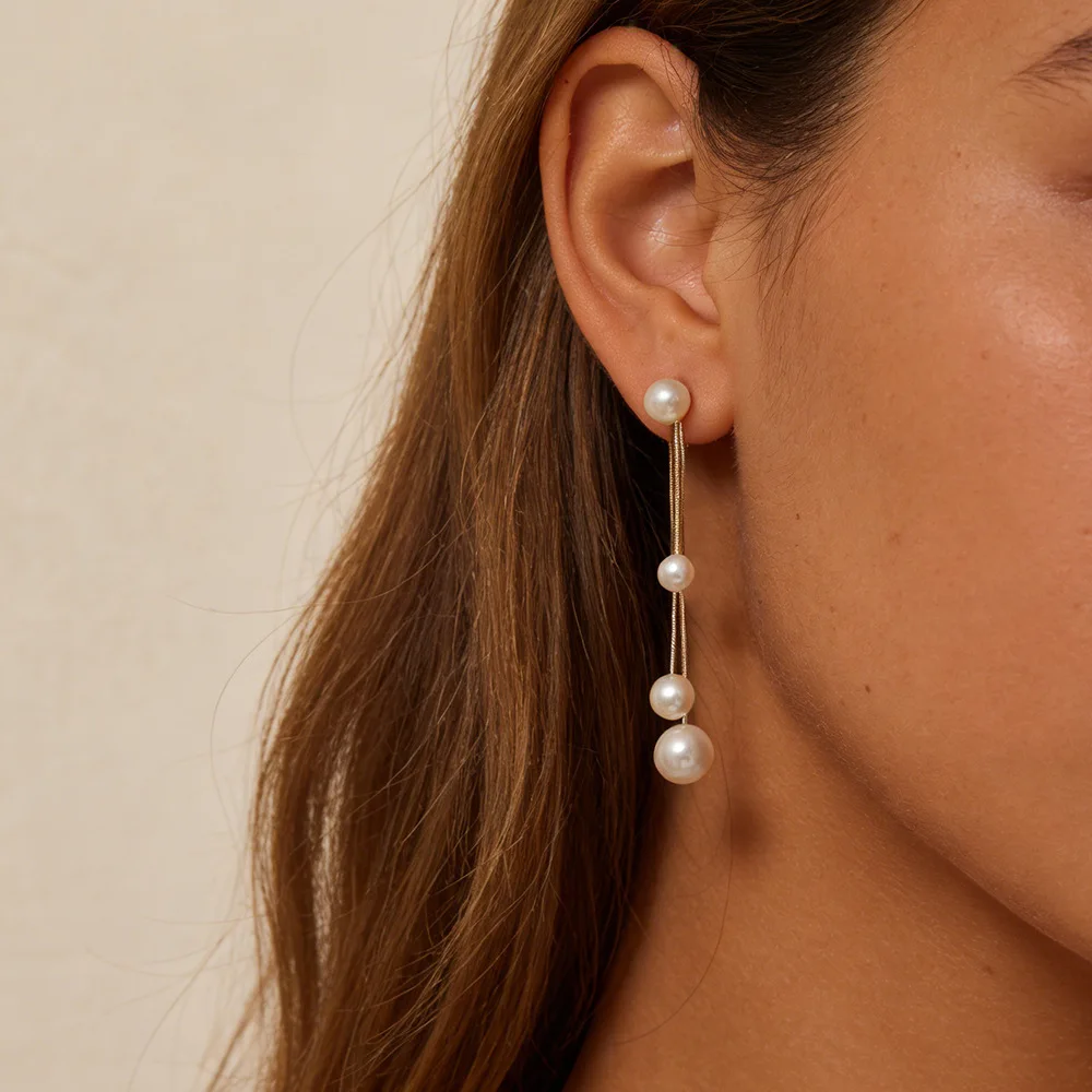 

Luxury Pearl Tassel Dangle Earrings for Women Statement Gold Plated Stainless Steel Drop Earring Fashion Party Jewelry