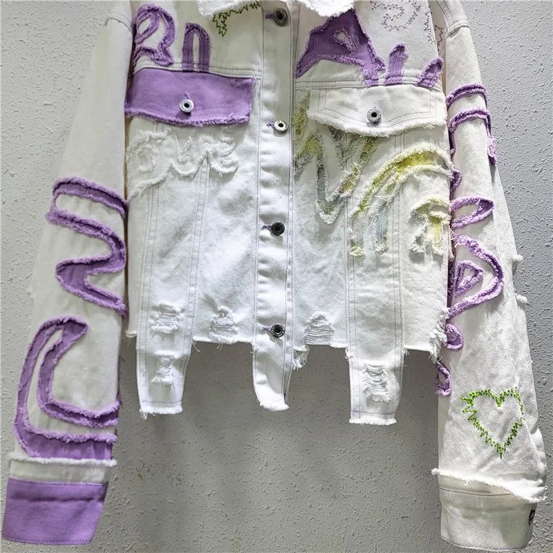

2025 Spring New Short Denim Coat Women Fashion Long Sleeve Slim Hand Embroidery Jeans Jacket Fashion Female Outerwear tide T1048