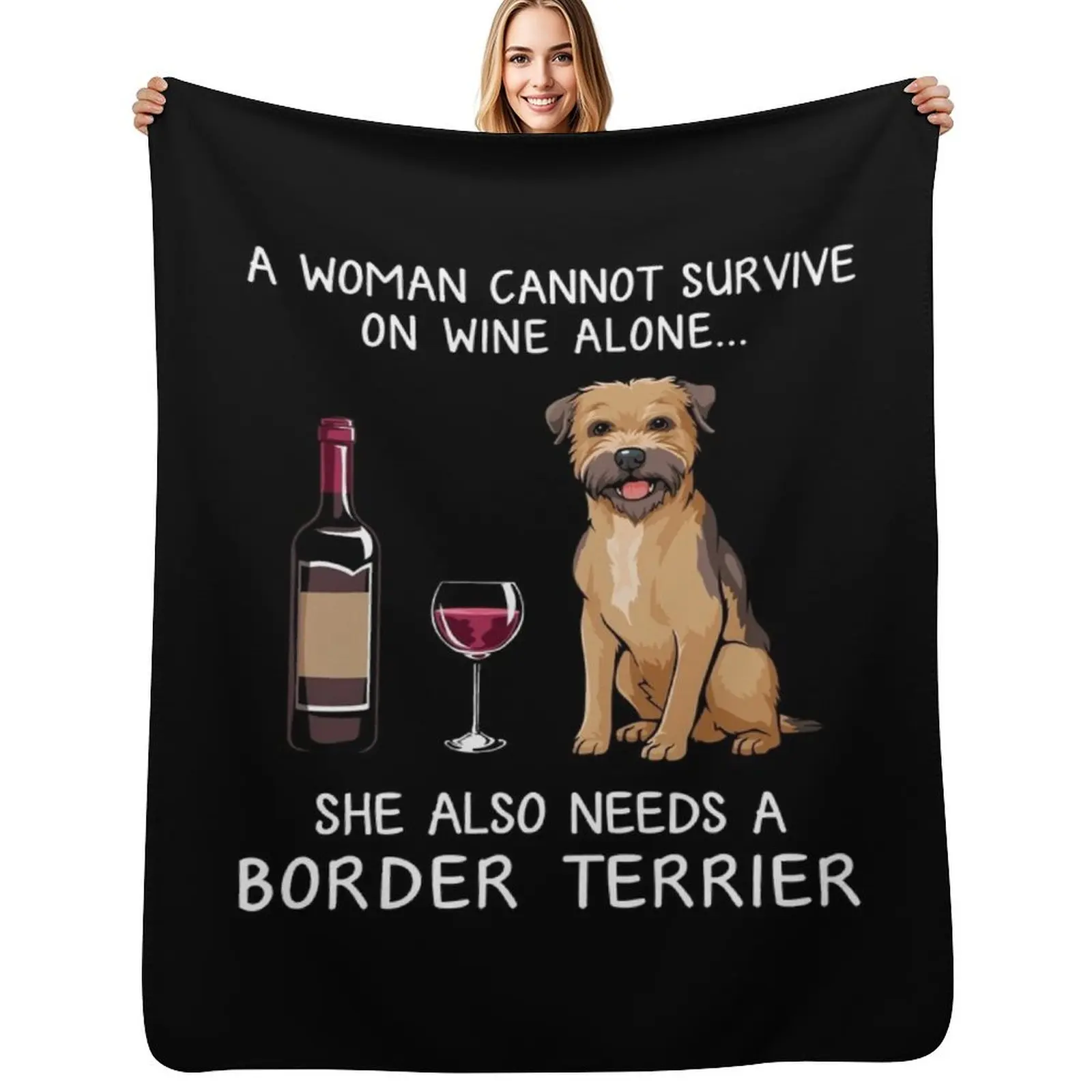 

Border Terrier and wine Funny dog Throw Blanket Soft Big Decorative Sofa Beach cosplay anime Blankets