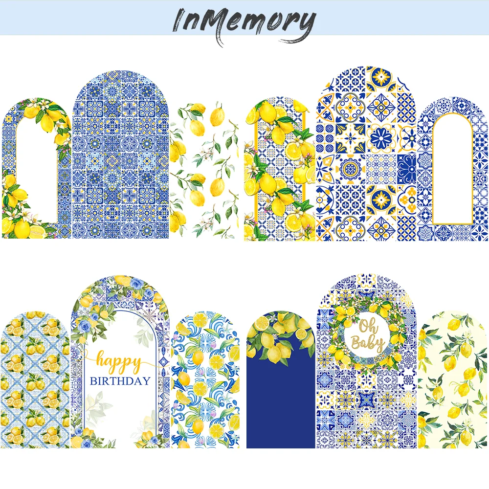 Morocco Mediterranean Lemon Arch Backdrop Cover Baby Shower Background Custom Blue Arch Wall Party Girl Birthday Wedding Decors