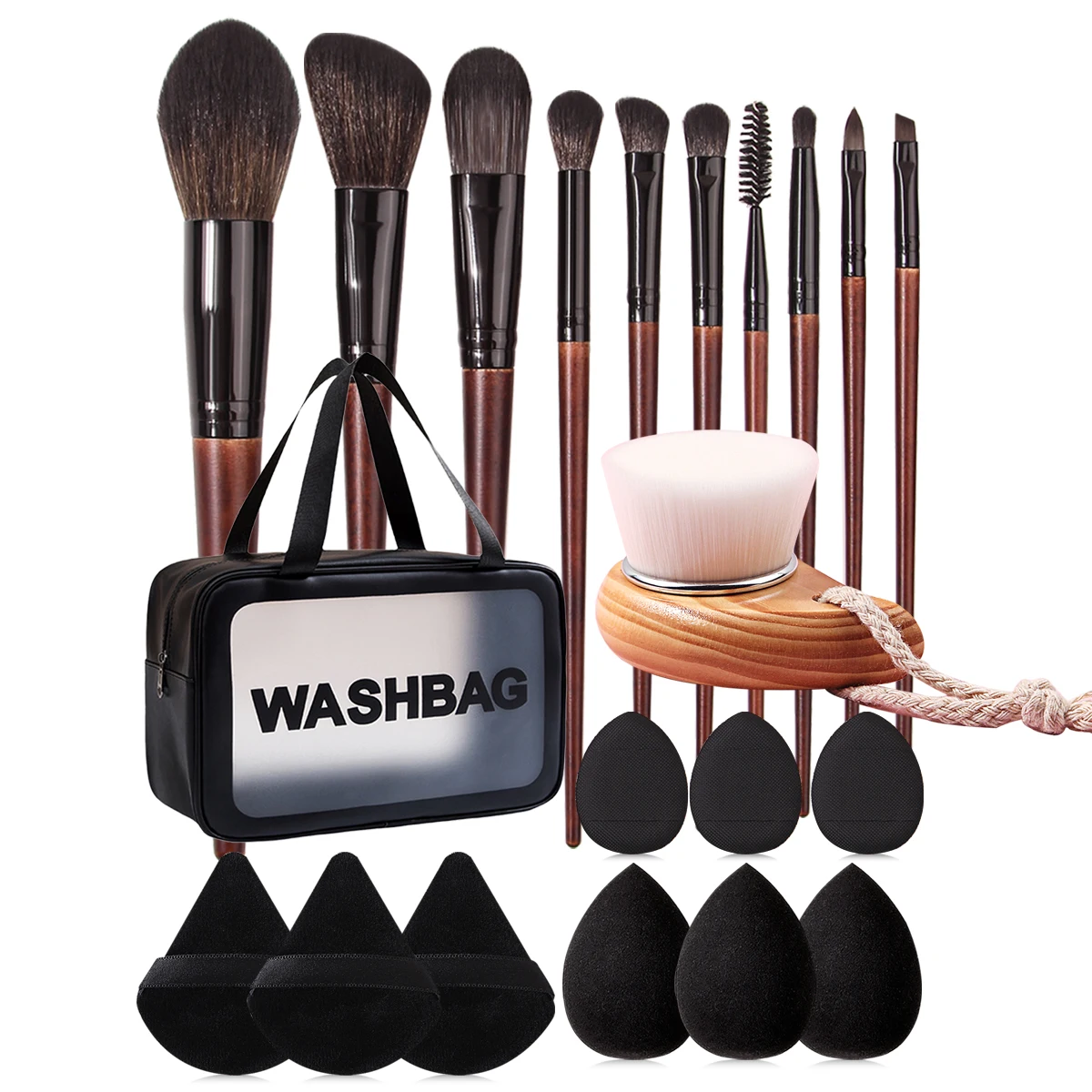 Juego de brochas de maquillaje de 21 piezas, miniesponja triangular para polvo de pulgar, huevo de maquillaje, brocha facial, bolsa de almacenamiento de brochas de maquillaje