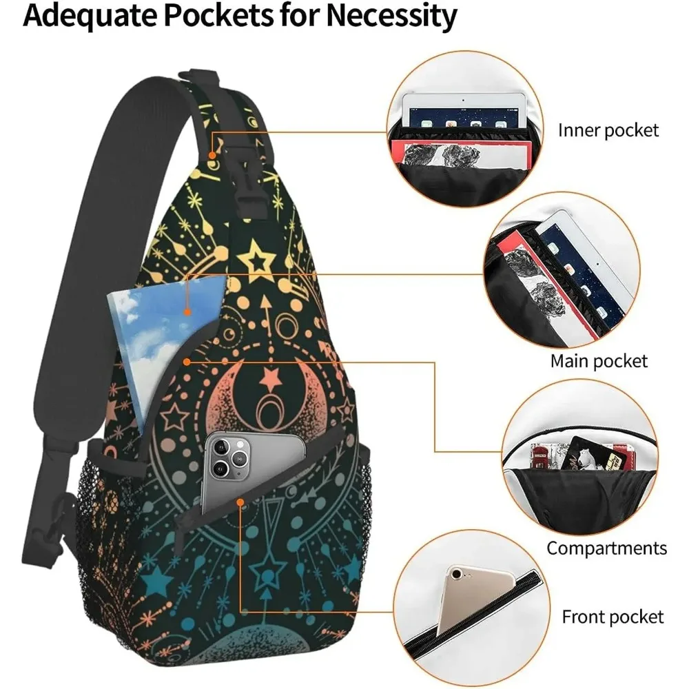 Astrología mágica Luna Estrella Misticismo Sling Mochila Bandolera Bolsa de viaje Pecho Mochila Senderismo Bolso de hombro para mujeres y hombres