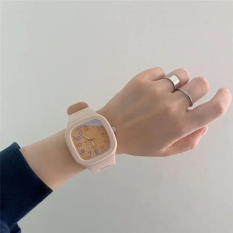 Square Large Dial Women'Watches Quartz Silicone Strap Student Wristwatches Multicolor Casual Clock for Ladies Gift No Bracelet