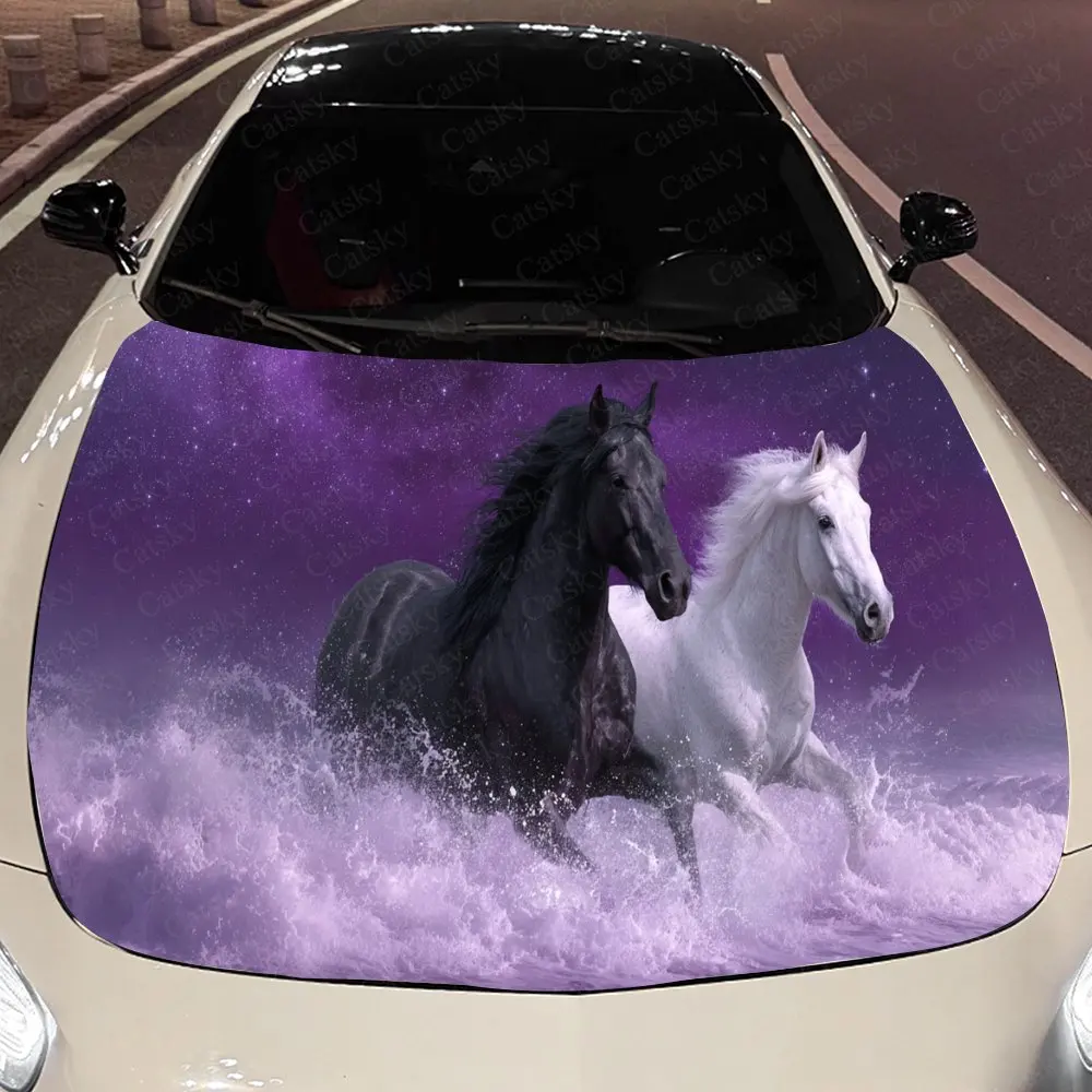 

Наклейка на автомобильную крышку Majestic Cosmic Horse Pair, водонепроницаемая и самоклеящаяся наклейка на капот автомобиля, виниловые обертки для автомобиля, крутой экстерьер автомобиля