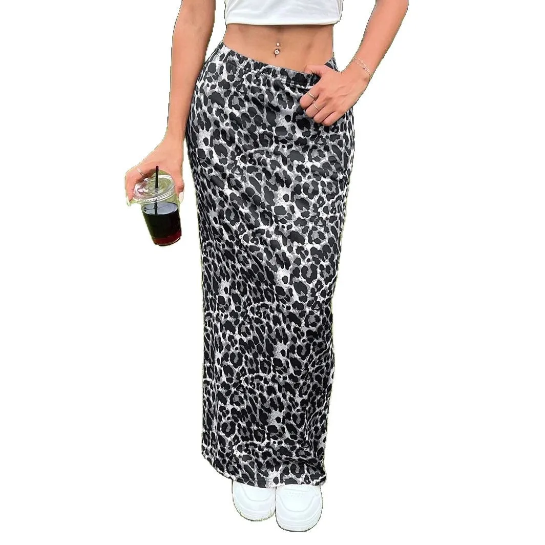 

2025 Spring New High Waist Skirt Women's Leopard Print Knee Tight Knitted Skirt Cw89049