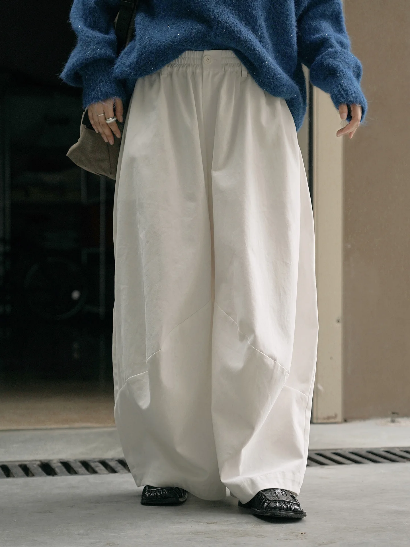 겨울 신상 한국 심플 편안한 밴딩 캐주얼 팬츠 루즈 와이드 레그 팬츠 여성용