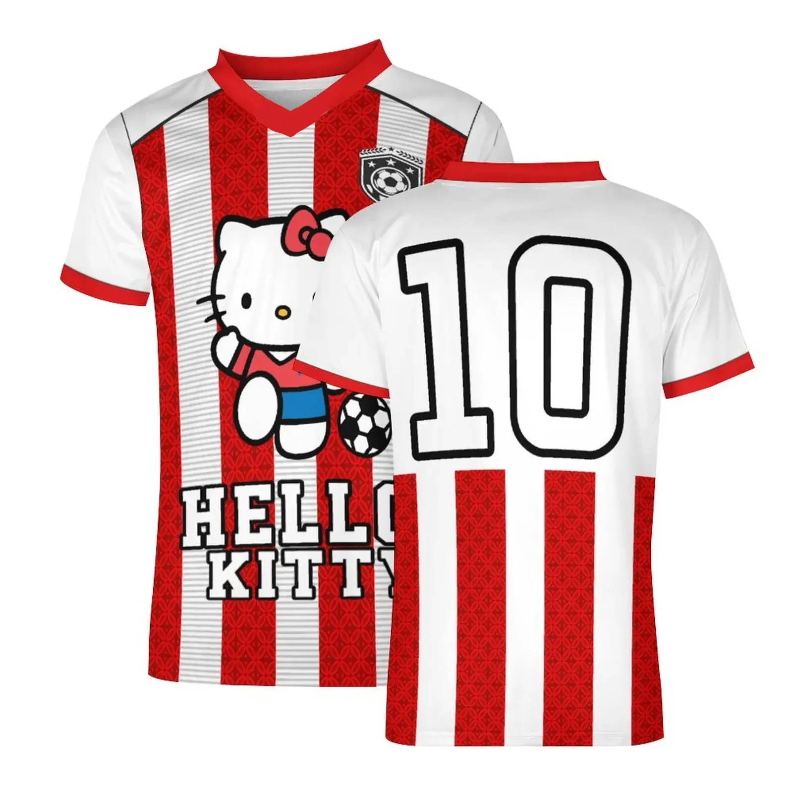 

2025AdultandChildren's T-shirt Hello Kitty Football SuitCasual SportsShort SleeveHarajuku LooseT-shirtStreet Wear Printed Top
