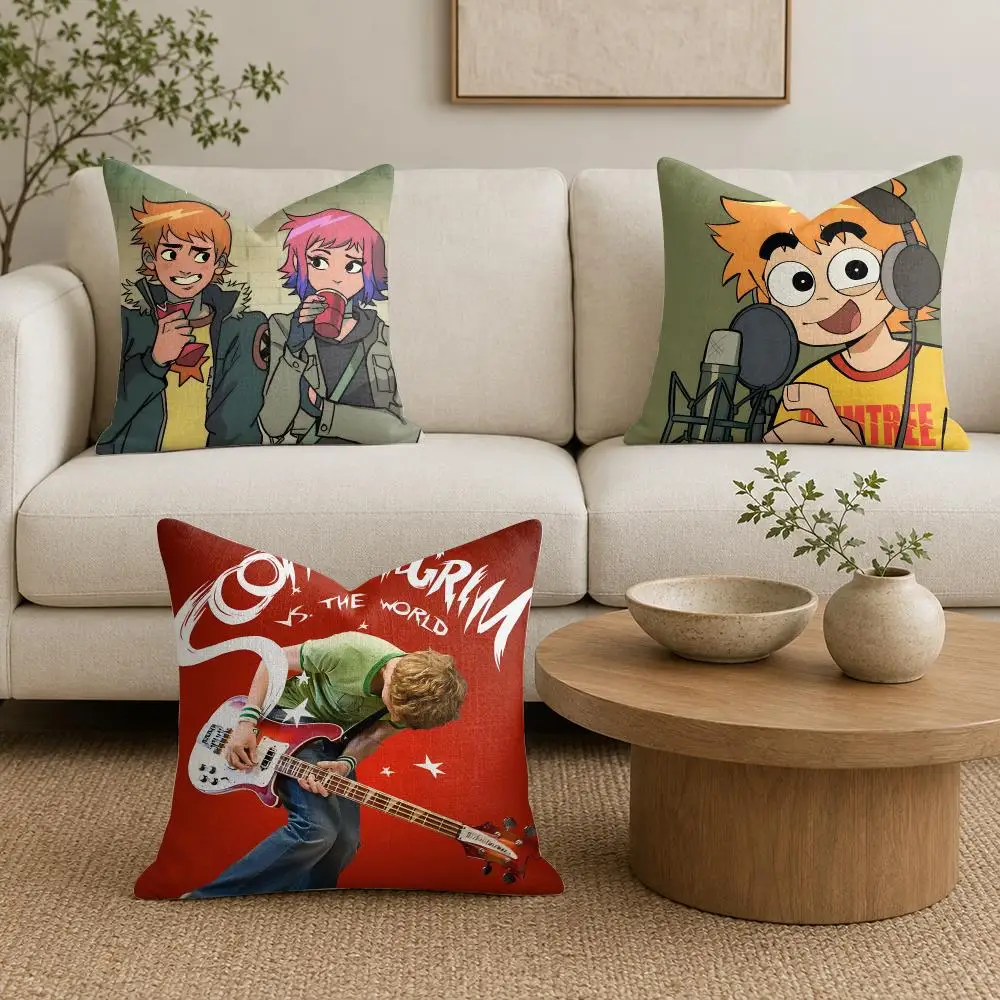 Popular Movie S-Scott Pilgrim Anime Cushion Cover Organic Linen Square Pillow Case Durable Non-Allergenic And Kind To Skin