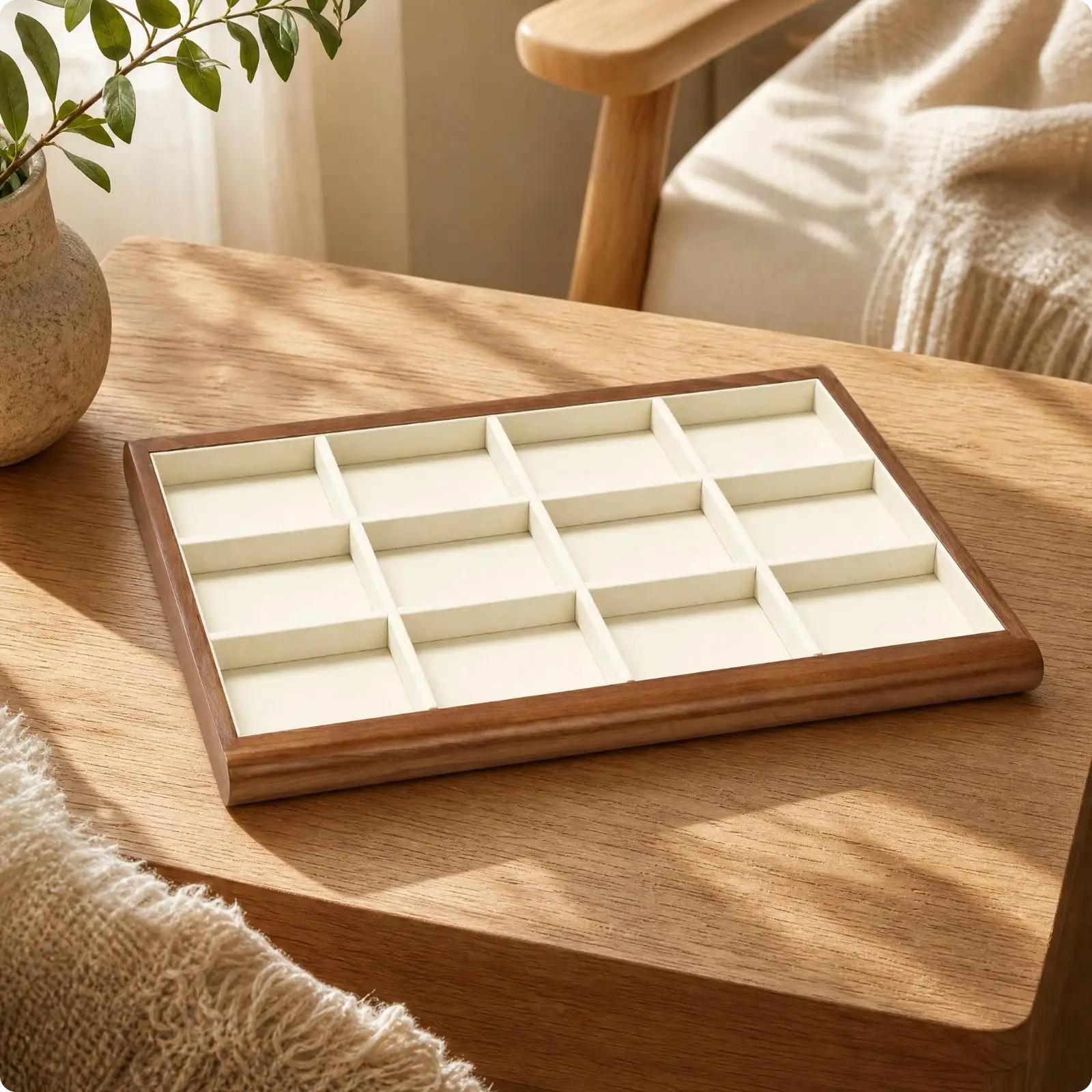 Solid Wood Jewelry Display Tray Organizer Box for Rings Necklaces Pendants Storage Showcase Counter Presentation