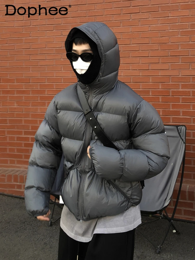 

Мужские зимние новые куртки с капюшоном 2025 года, мужские простые утолщенные парки в американском стиле, ветрозащитные модные однотонные пальто с длинными рукавами