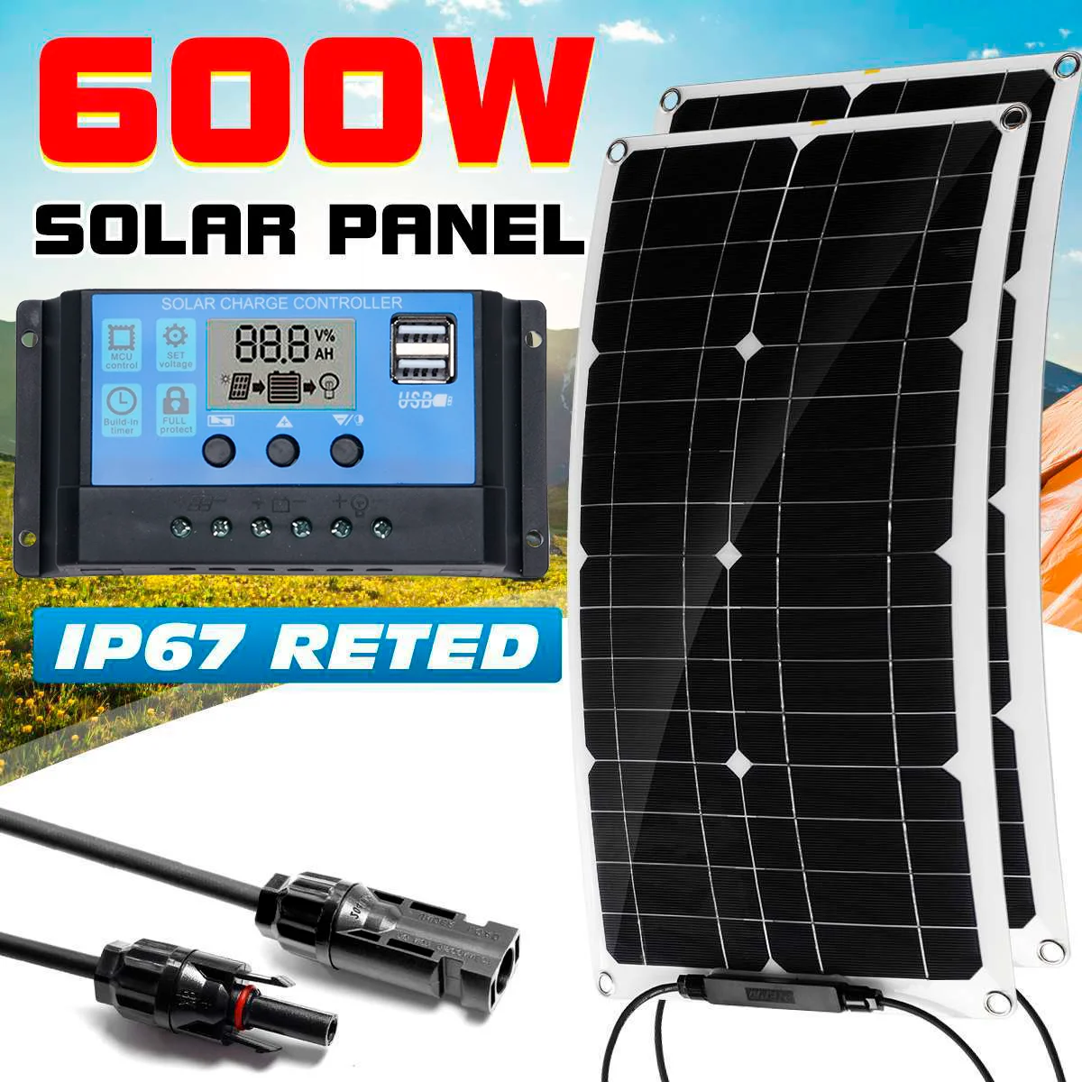 

600W 5V12V18V Flexible Solar Panel Kit Monocrystalline Solar Cells Power Charger for Outdoor Camping Yacht Motorhome Car RV Boat