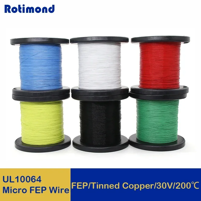 UL10064 PTFE Wire 40/36/34/32/30/28/26AWG PTFE Plastic Ultra Fine Micro Wires High Conductivity Copper Cable wires 100/200/500M