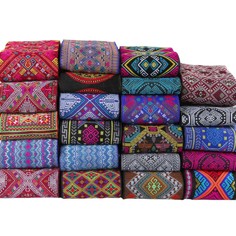 

5 ярдов хмонг, жаккардовая лямка с кружевной отделкой, 10 см, этническая этническая этническая Мяо, воротник для платья, лента, парчовая ткань Тайского Карен