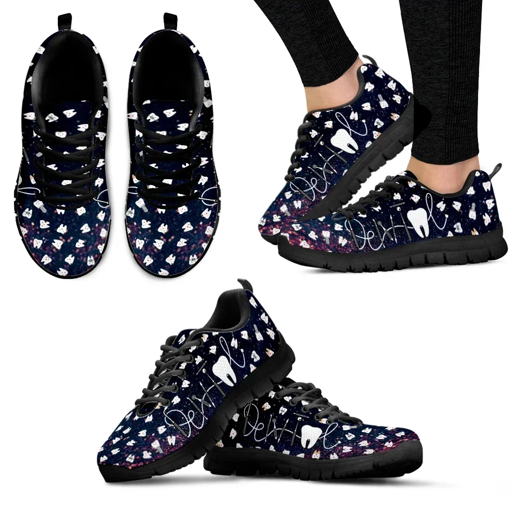 

Fashion Star Design Black Platform Sneakers Cute Cartoon Teeth Print Lightweight Breathable Summer Shoes Zapatos