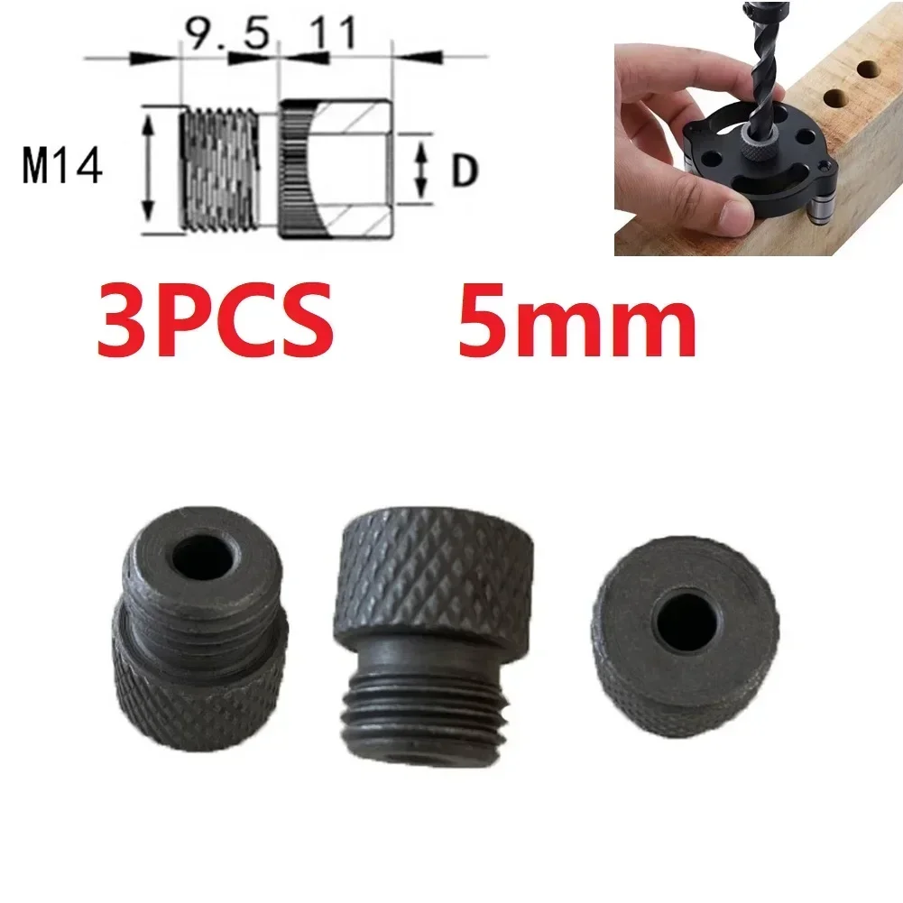 3PCS Drill Chuck Sleeves for 5mm Drilling with For M14 Thread Dowelling Jig Wood Guide Locator for Woodworking