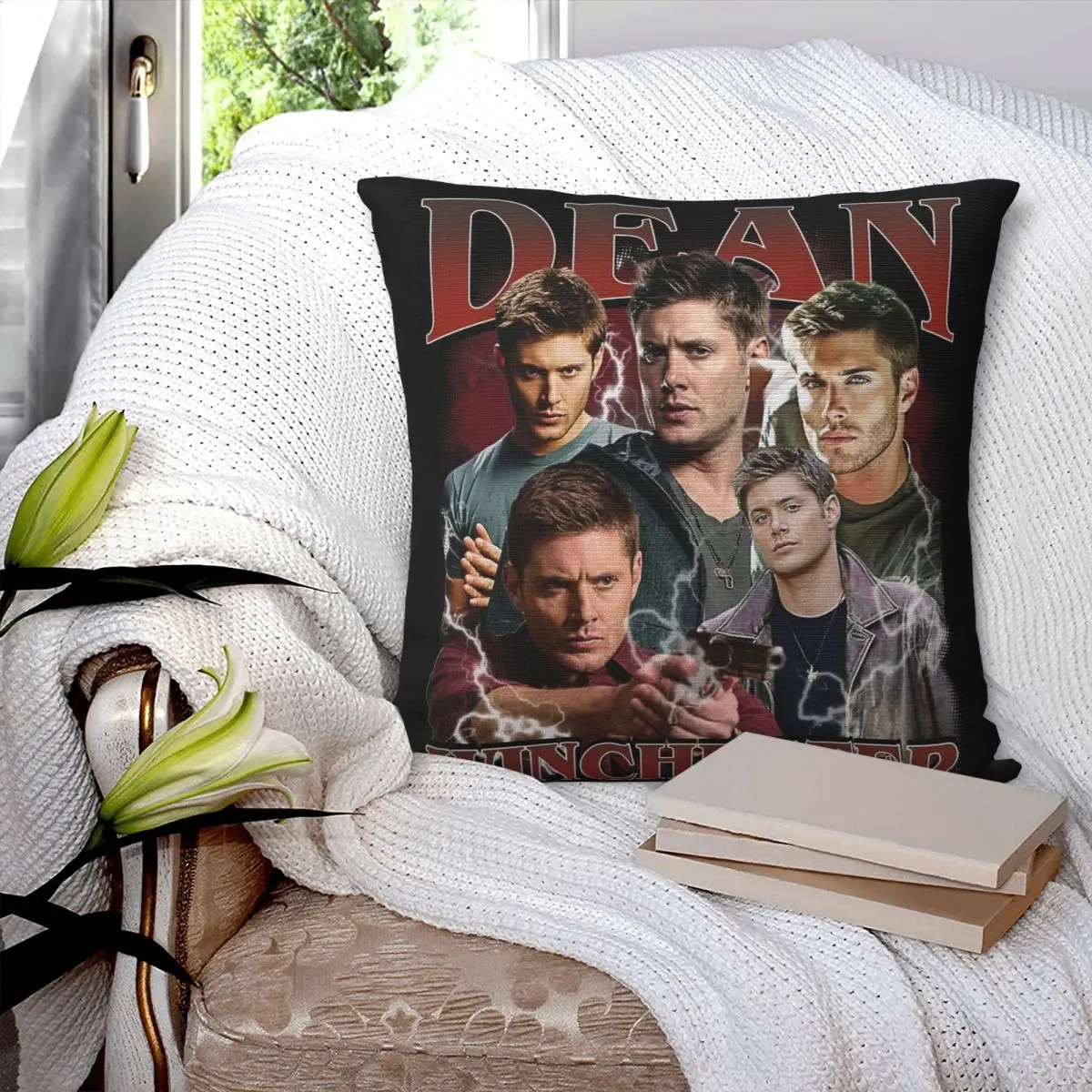 Dean Winchester Supernatural Retro 90s Pillowcase Printed Cushion Cover Decor Throw Pillow Case Cover Home Zippered 40*40cm