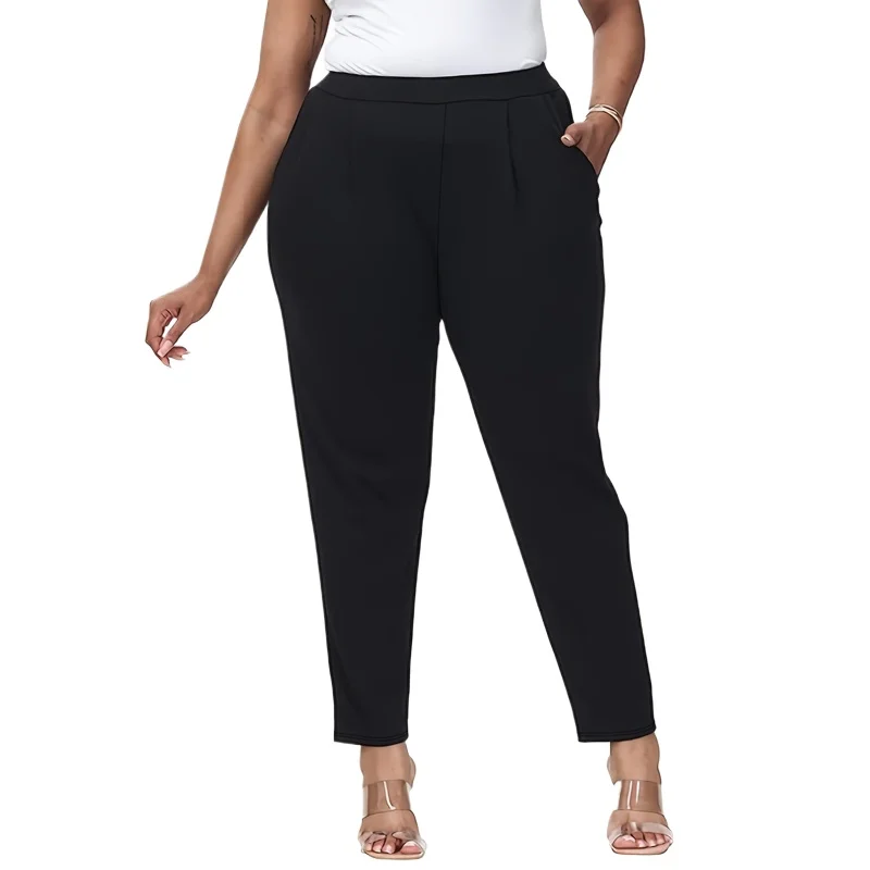 

2026 Plus Size Women Long Length Elastic Waist Straight Leg Pants