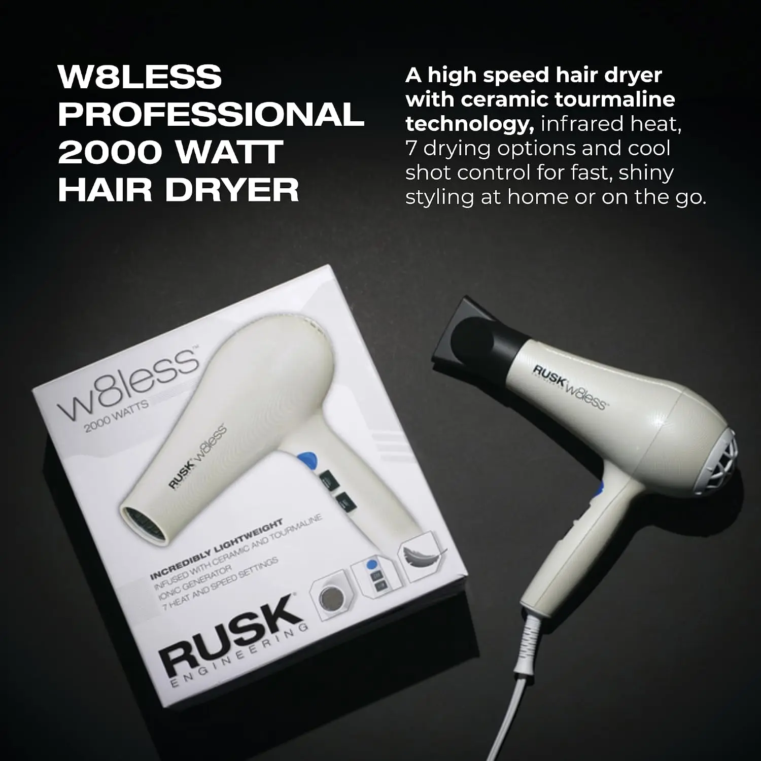 Ionic Hair Dryer with 2000 Watts of Power and Ceramic Tourmaline Technology, 1 Count