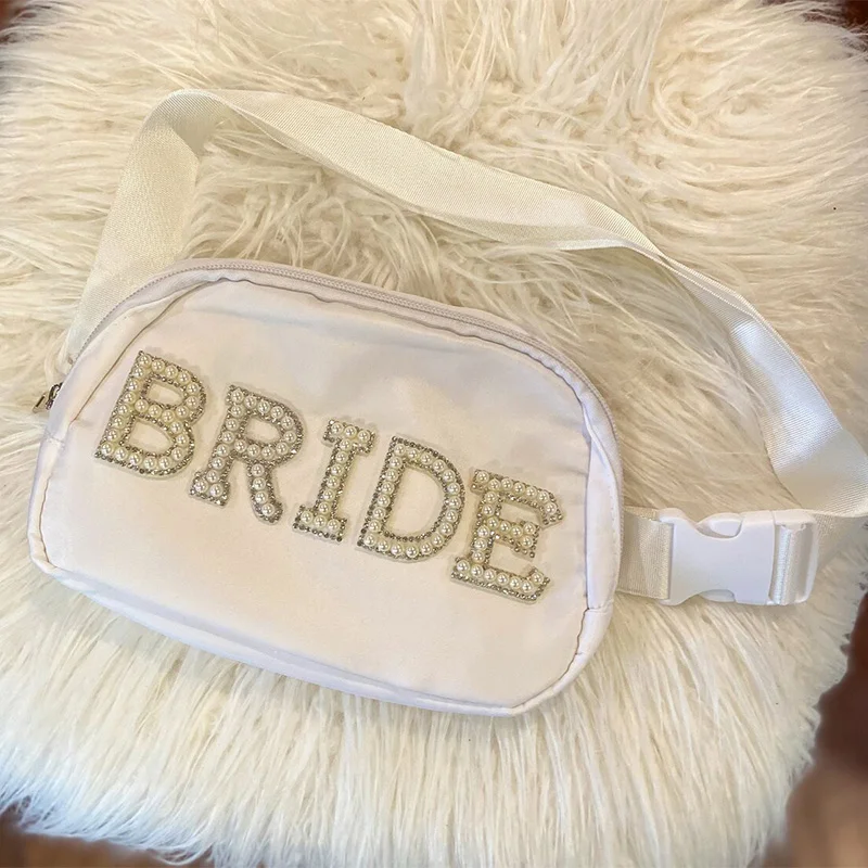 Bride pearl Fanny Pack Bridal Shower Wedding Engagement Honeymoon trip Bachelorette hen Party decoration Mrs Gift present Bag