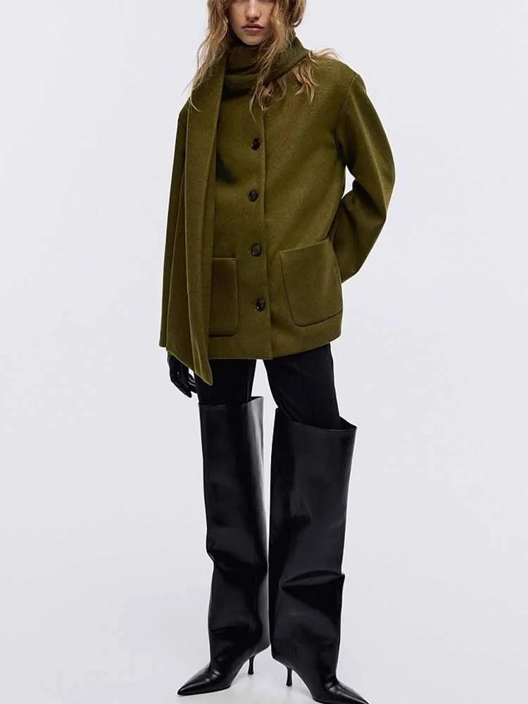 

European and American style winter new fashionable trendy simple and elegant women's scarf design coat British style overcoat