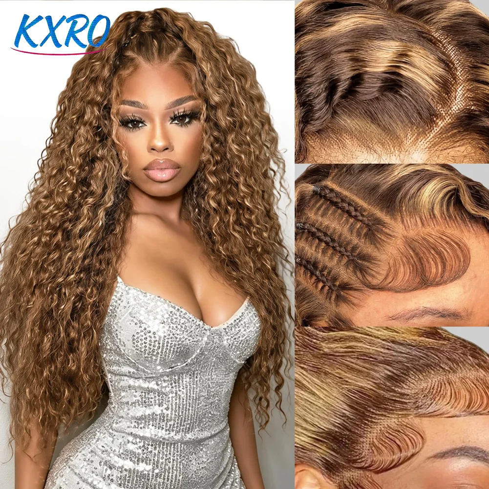 Deep Wave Highlight Ombre Lace Front Wigs Human Hair 250% Density Deep Curly Human Hair Wig Pre Plucked P4/27 Ombre 13x4 HD Lace Frontal Wigs With Baby Hair For Women