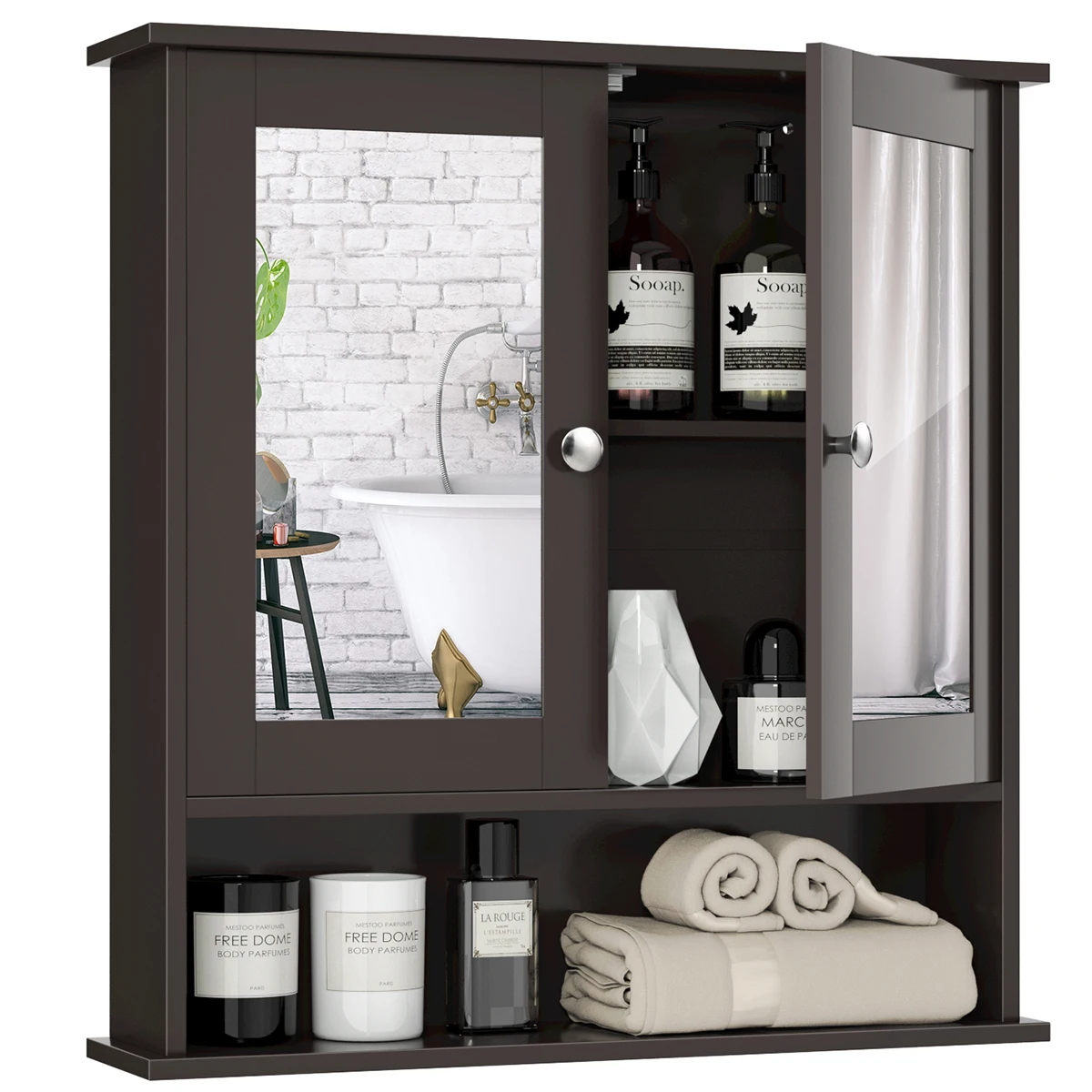 

Wall Mount Mirror Cabinet Bathroom Medicine Cabinet Organizer Brown