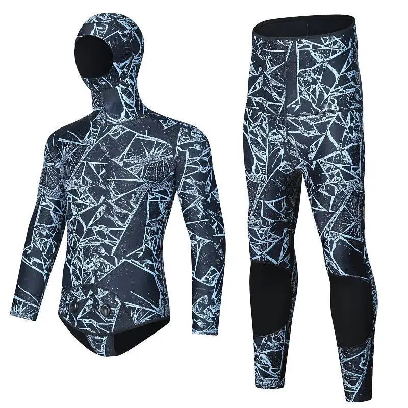 3MM Scuba Camouflage Long Sleeve Hooded 2 Pieces Neoprene Keep Warm UnderWater Hunting Diving Suit Snorkeling Kayaking WetSuit