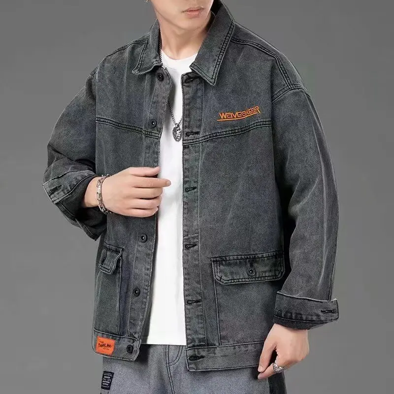 

Trendy Men's Denim Jaet Loose Casual Workwear Spring Autumn Large Size Open Cardigan Versatile Outerwear Long Sve