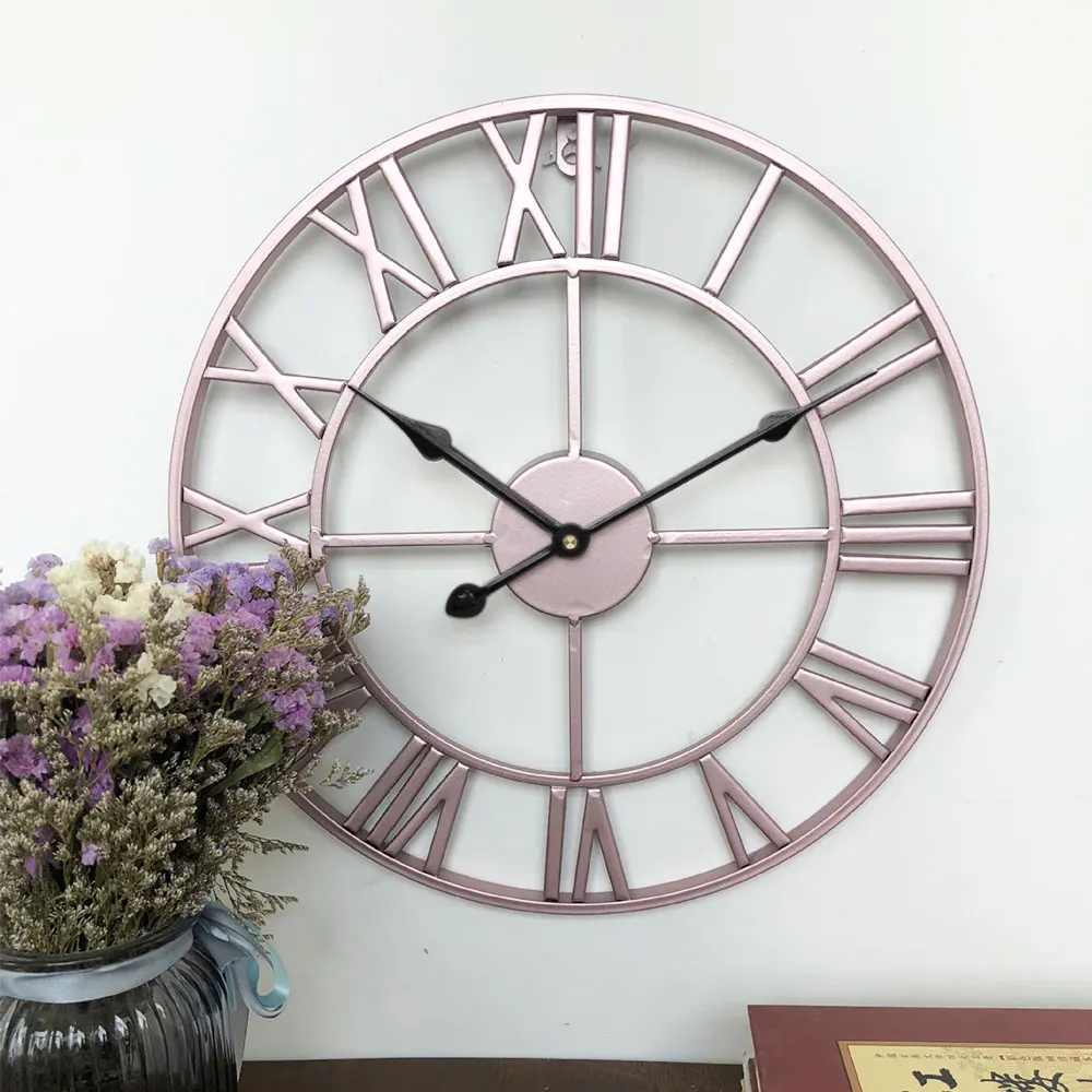 60CM Metal Round Wall Clock with , Rose Gold