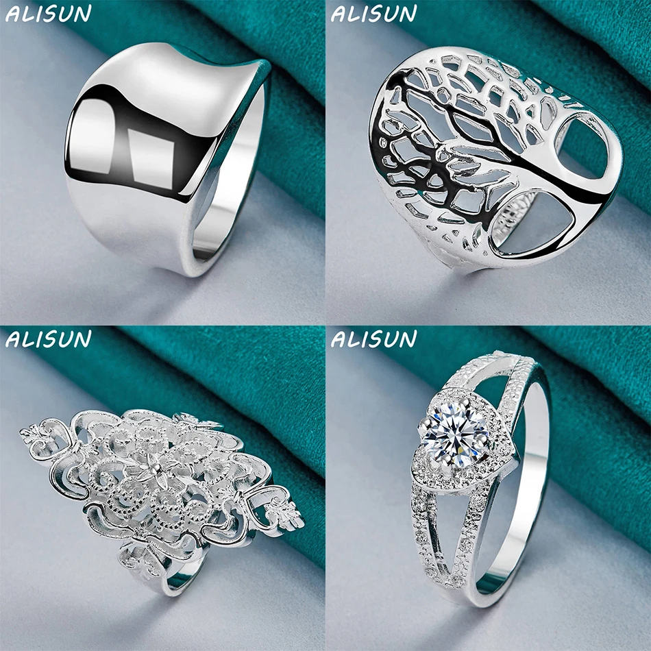 

ALISUN 925 Sterling Silver Size 6-10 Geometric Ring For Women Men Fashion Jewelry Vintage Grace Charm Noble Party Birthday Gifts