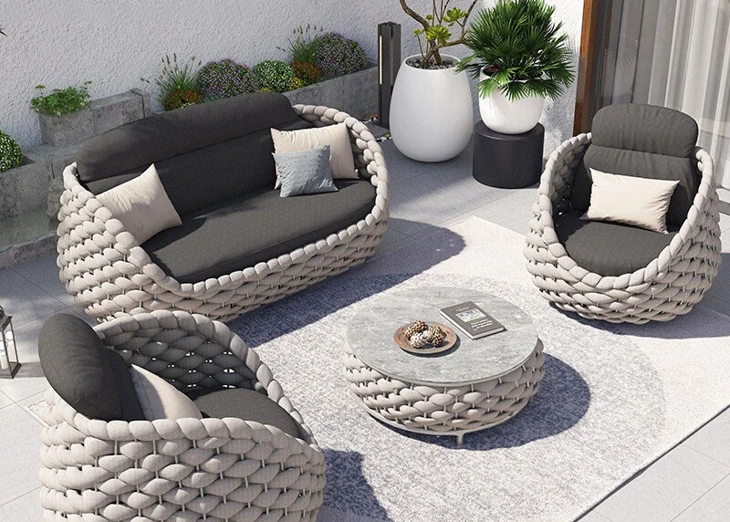 Outdoor sofa courtyard villa balcony rattan chair coffee table furniture combination waterproof and sunscreen rattan