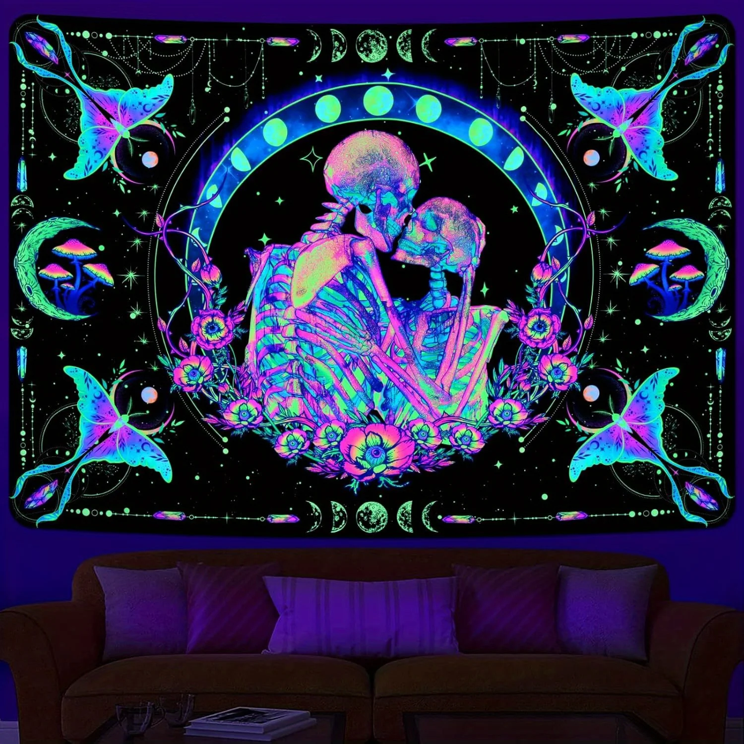 Psychedelic Skull Cosmic Gothic Tarot Bohemian Aesthetic Wall Hanging Tapestry Decor Mystical Art Poster Boho Space Decor