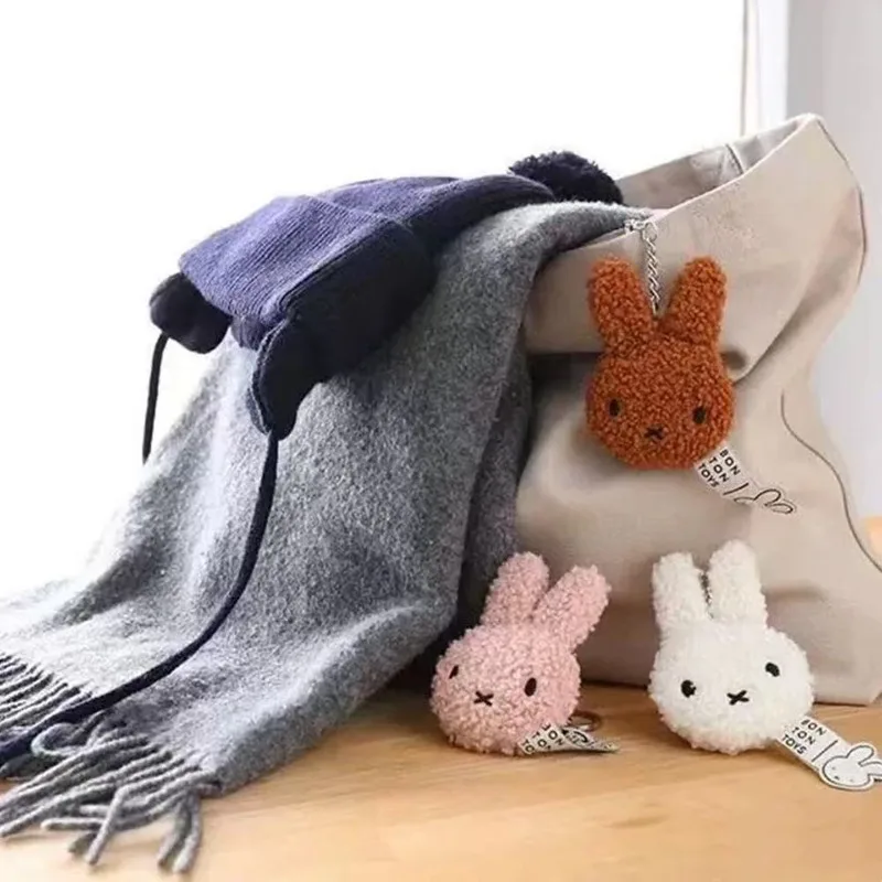 Urocza pluszowa zawieszka w kształcie głowy króliczka Miffy, kreatywne akcesoria animacyjne, mała zawieszka do torby, breloczek, prezent.