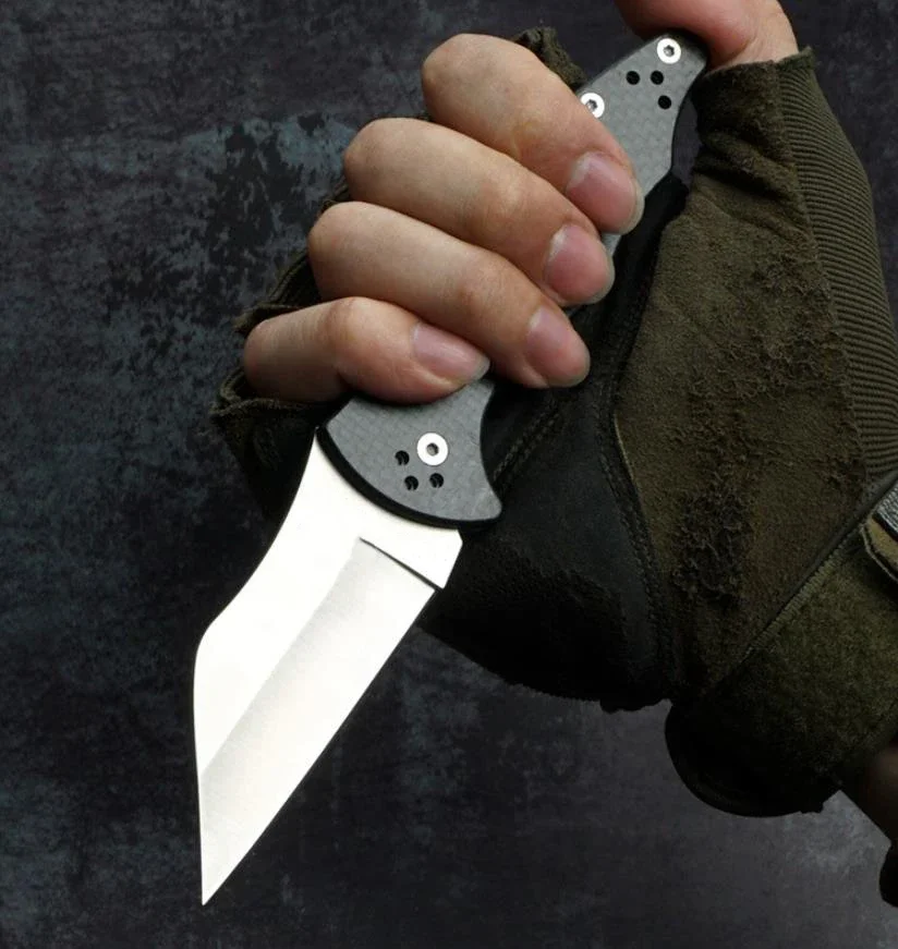 Cuchillo plegable con mango de fibra de carbono, herramienta EDC de bolsillo para acampar al aire libre, pesca, caza y defensa de seguridad