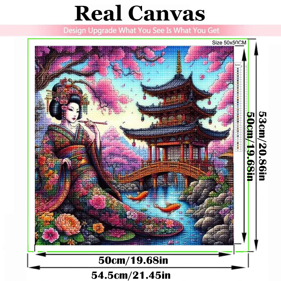 5D DIY Diamond Painting Kimono Woman Geisha Japanese Style Cross Stitch Sakura Pavilion Embroidery Diamond Mosaic Rhinestone