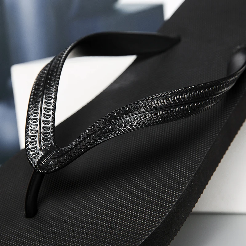 ins trendy black flip flops for men in summer wear simple non-slip soft sole clip foot-slip fashionable and versatile beach sand