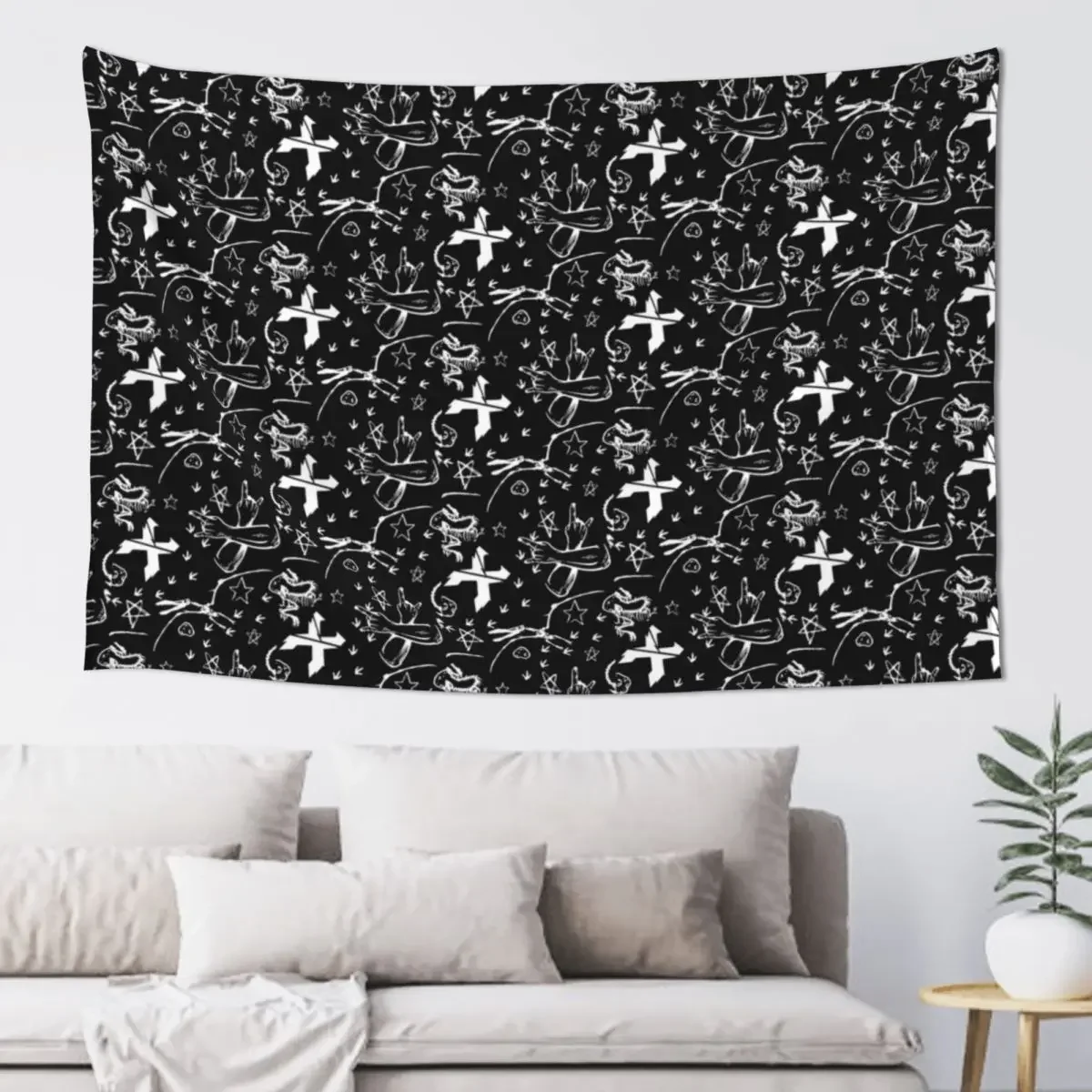 Headbanger Pattern Black & White Tapestry Decoration For Rooms Room Decor Cute Tapestry