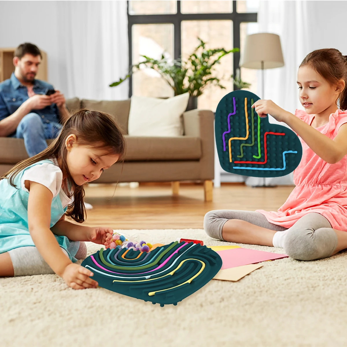 

Children's Puzzle Silicone Sensory Activity Heart-shaped Board Tool Silic 2 in1 Double-Sided for Idea Stress Relief Toy Kid Gift