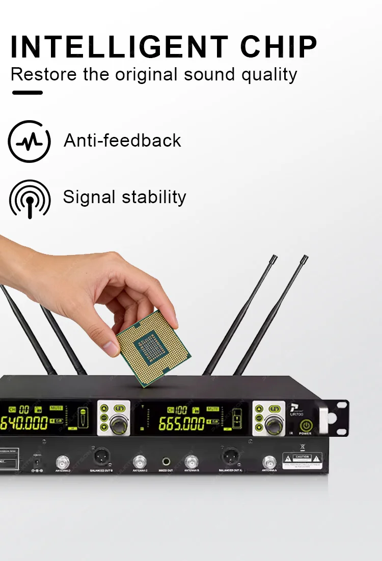 Paulkitson UR700 True Diversity Drahtloses Mikrofonsystem, Dual-Channel UHF 600MHz Dynamisches Handmikrofon für Bands und Gesang – Detail 7