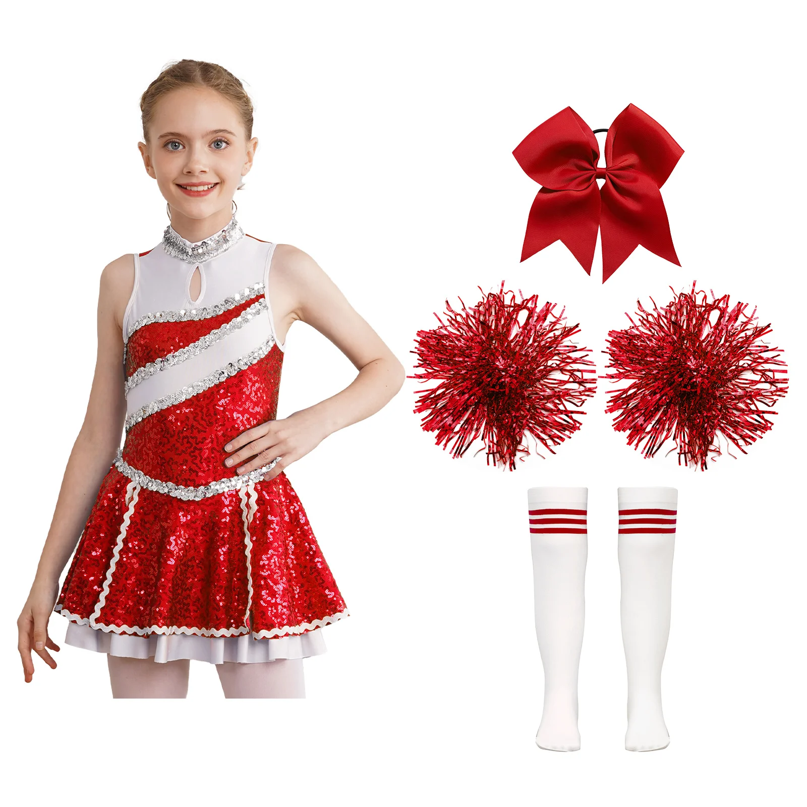 Paillettes scintillantes mignon pom-pom girl danse Performance Costume uniforme école filles vacances fête retour saison tenues de sport