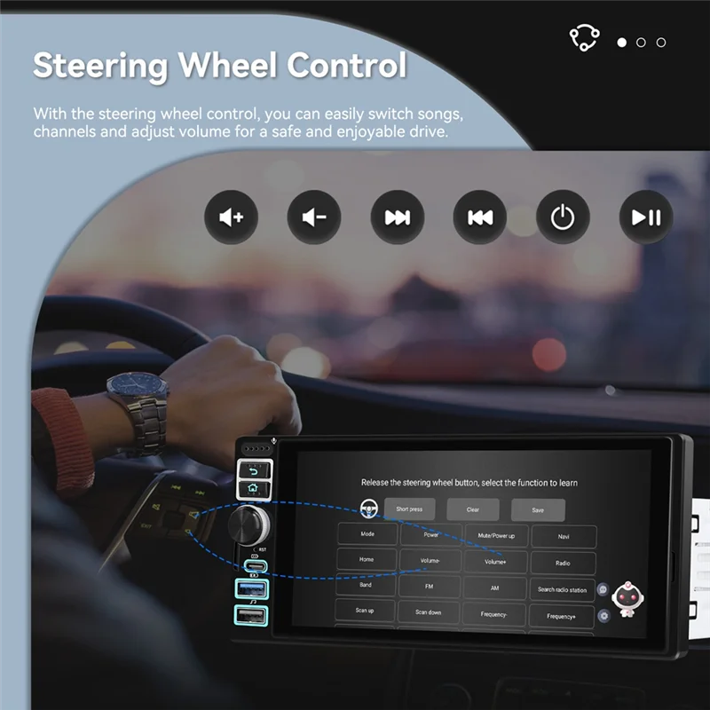 Classy-Android 15 2G+ 64G 6.9Inch Single Din Car Radio Car Stereo Multimedia MP5 Player FM WIFI BT Wireless Carplay Android Auto