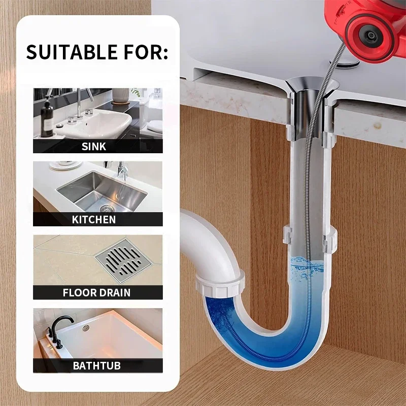 Cordless Pipe Cleaner Lithium Battery Drain Snake 2000mAh For Kitchen Toilet Sink Sewer Blockage
