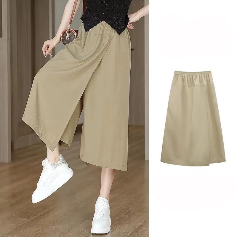 

Elegant Loose Wide Leg Pants Split Skirt for Women Casual Summer Slim Thin Elastic High Waist Skirt Calf-length y2k Skort