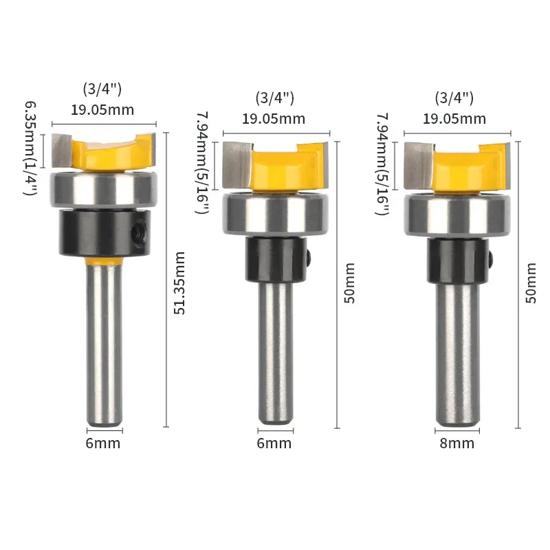 Face Mill 6MM 6.35MM 8MM D19.05MM Pattern Router Bit Woodworking Milling Cutters for Wood Bit Face Mill Carbide Cutter End Mill