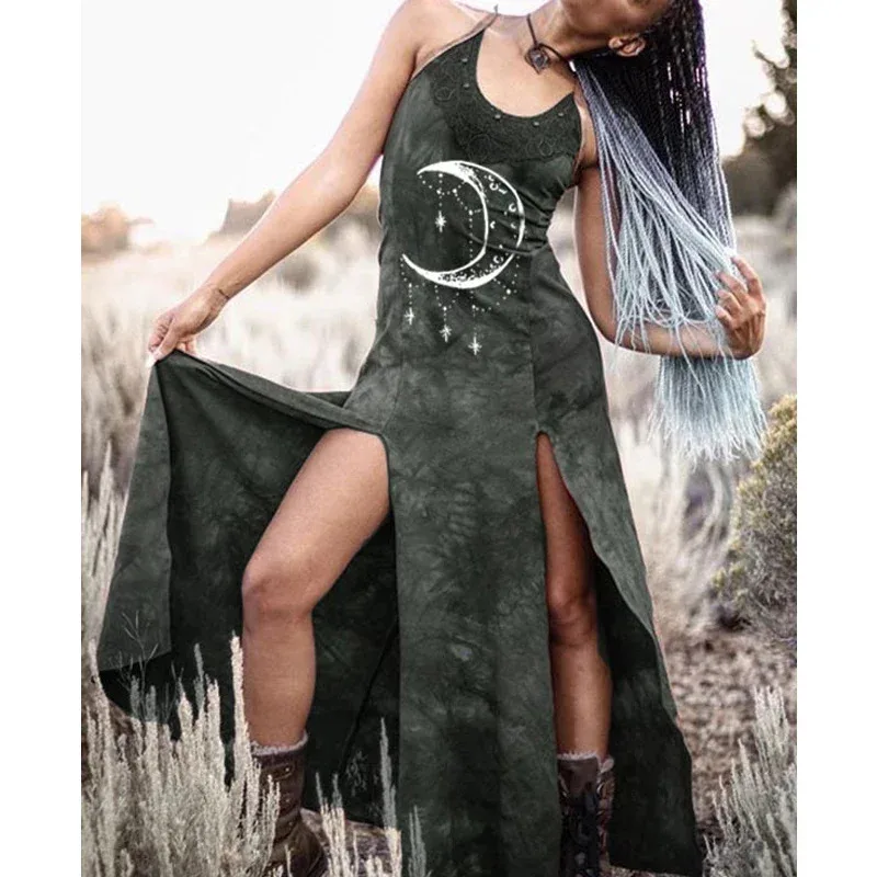 Aa Bear House 002 disfraces de cosplay Vintage para mujer, vestido largo con abertura y estampado renacentista sin mangas, coágulo tribal femenino WAT99 ★ ★