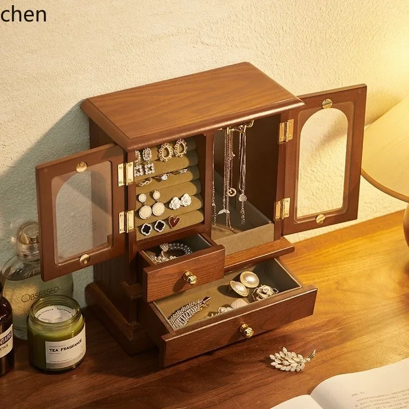 

solid wood jewelry storage box - multi-layer, large capacity, high-end retro chinese style necklace, bracelet for home use