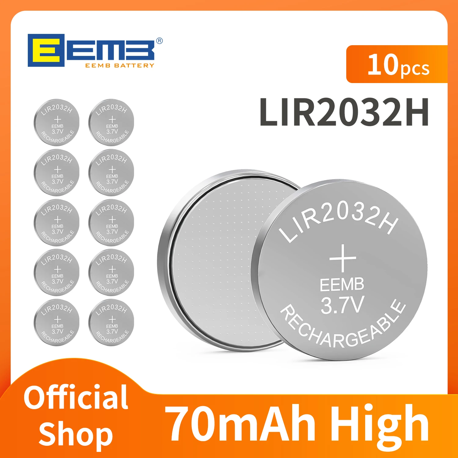 

EEMB LIR2032 high capacity button Battery rechargeable lithium battery with charger LIR2032H 3.7V 70mAh for watch Coin Battery