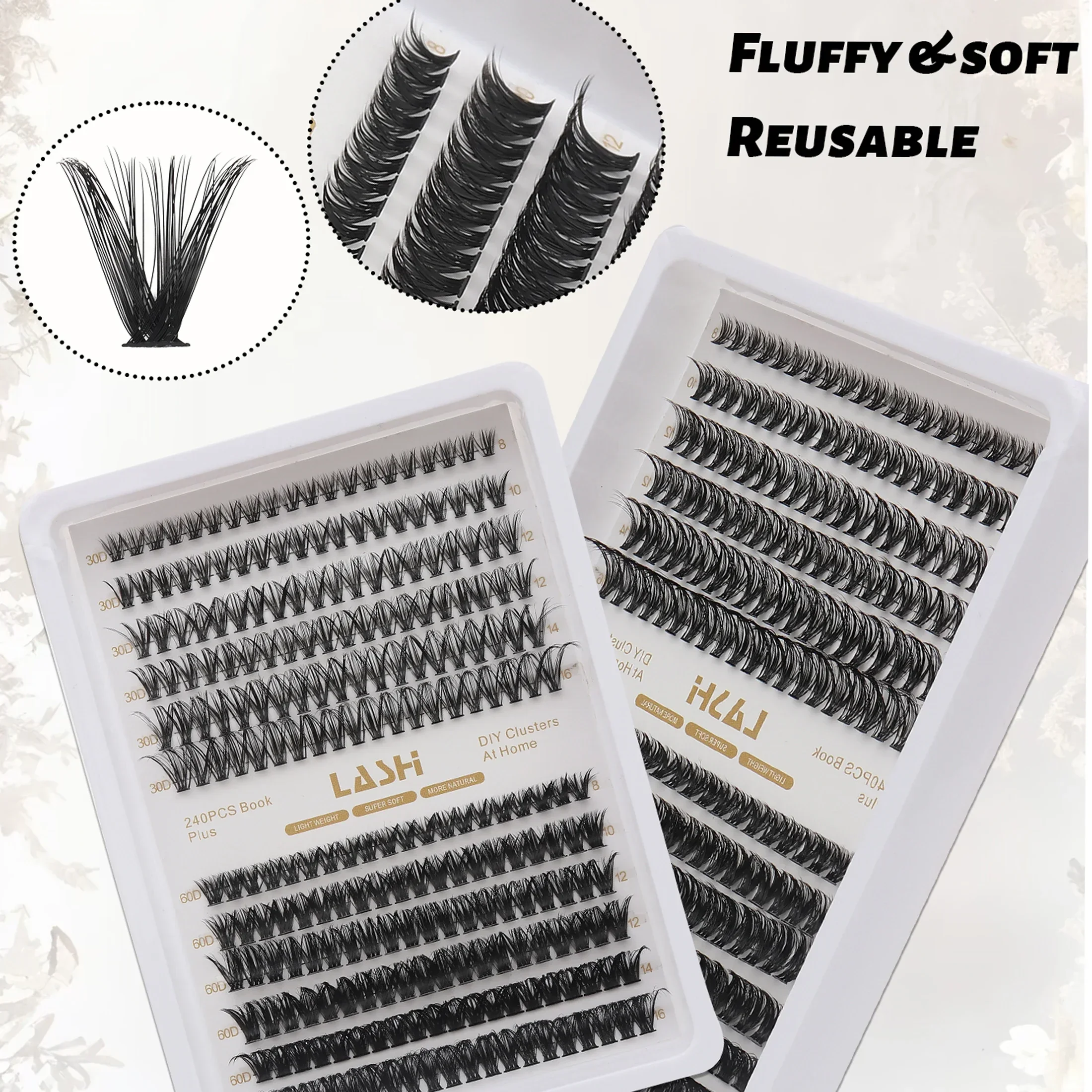30D 60D Cluster Lashes D Curl 240pcs Faux Mink Individual Eyelashes 8-16mm Mixed DIY Lash Extensions Makeup