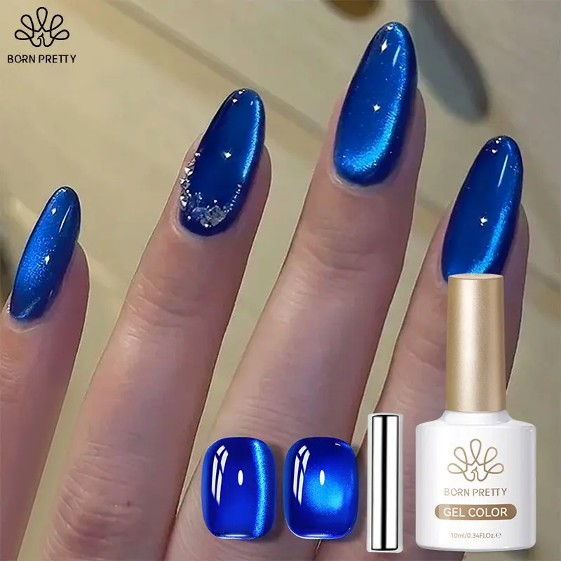 BORN PRETTY 10ml Abyss Sea Blue Farbiger Katzenaugen-Magnetgel Nagellack für Sommer-Maniküre mit Magnetstab